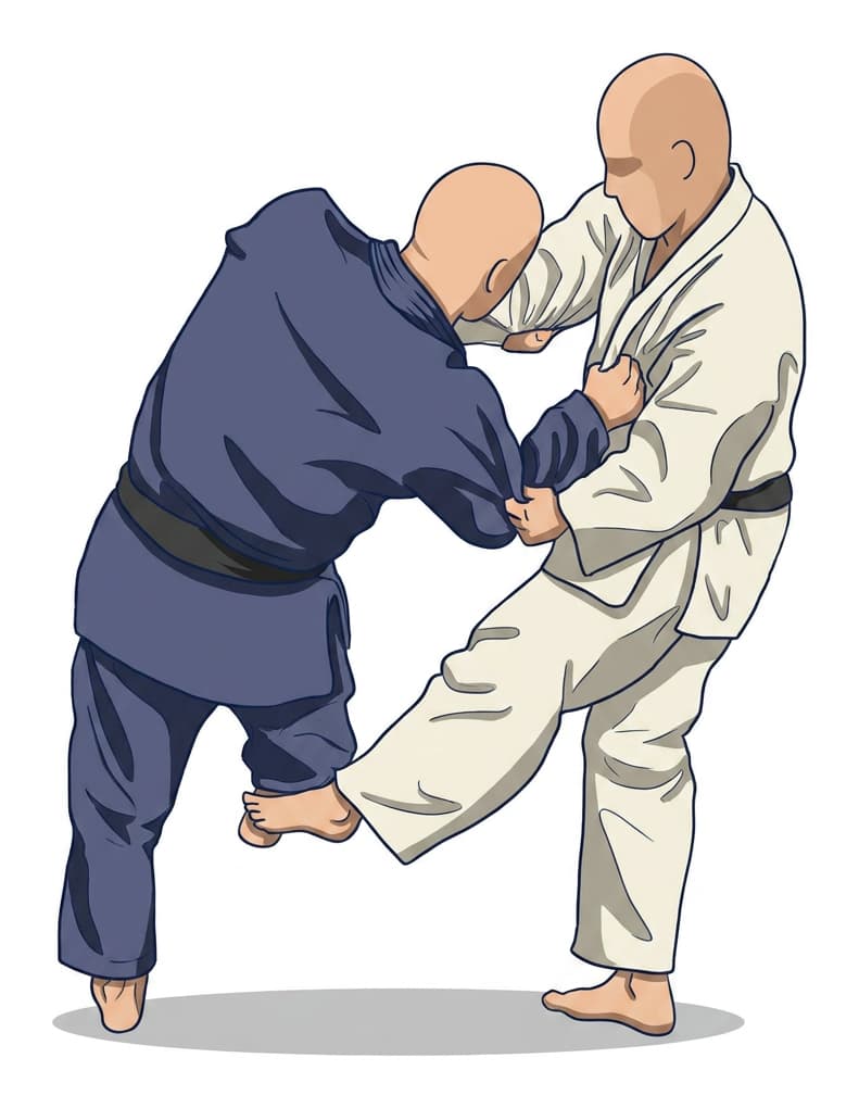Illustration of De-ashi-barai, an advancing foot sweep