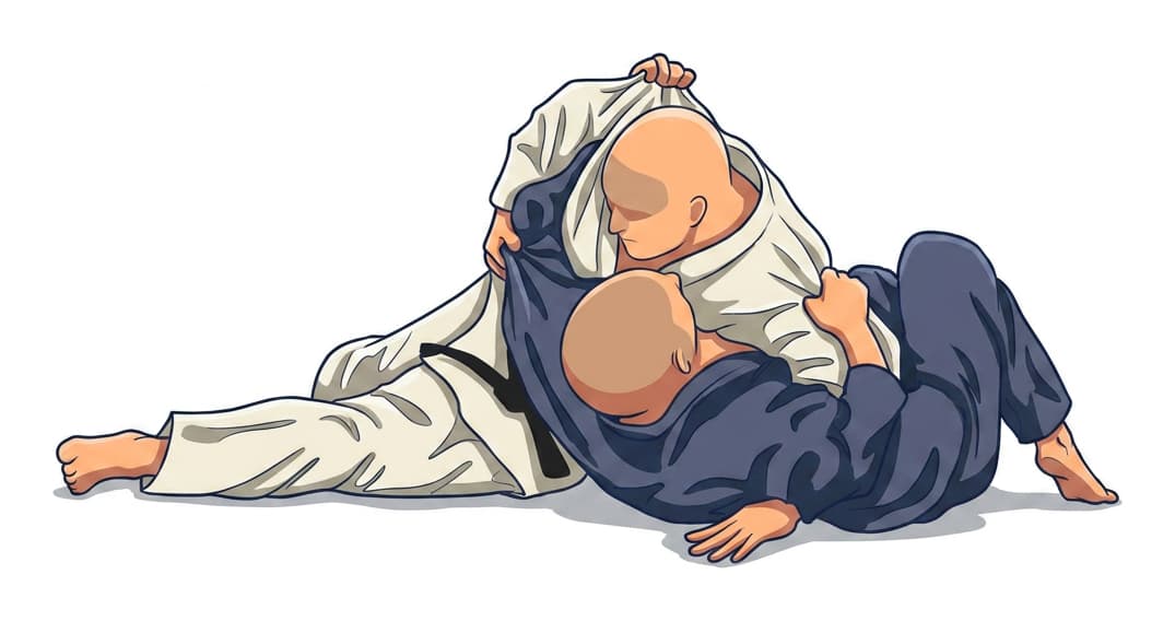 Illustration of a reverse scarf-hold position in the Kesa-gatame family