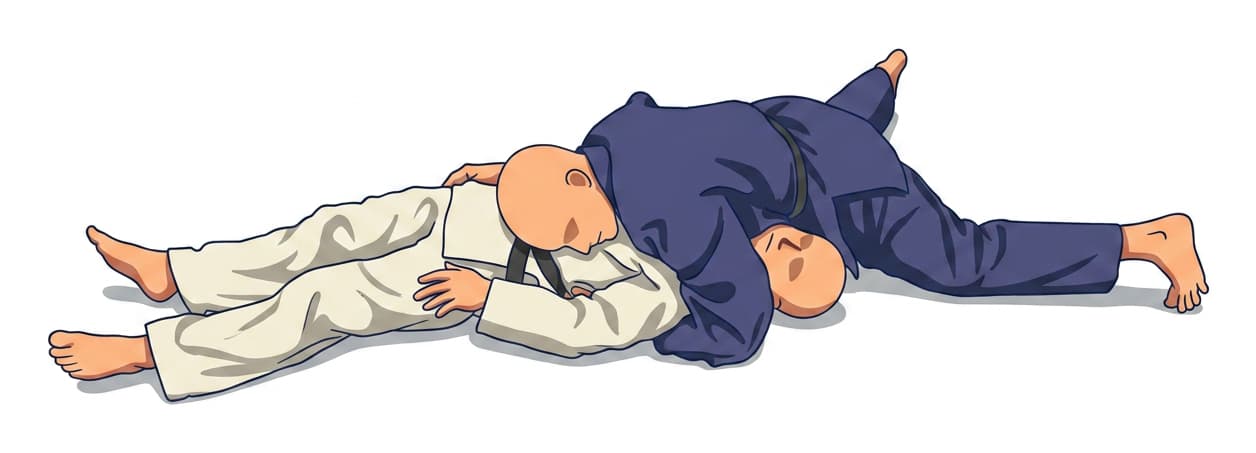 Illustration of Kami-shiho-gatame, a head-side four-quarter hold