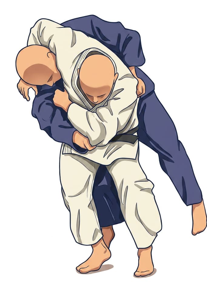 Illustration of Koshi-guruma, a hip-wheel throw