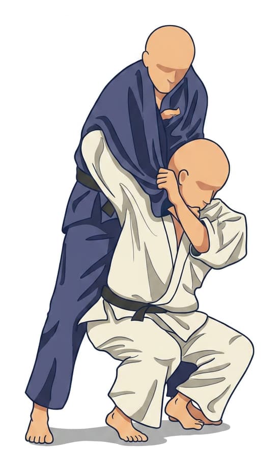 Illustration of Morote-seoi-nage, a two-hand shoulder throw